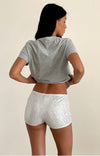 ERNA SHORTS DRAPE SEQUIN SILVER