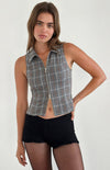 JANAE ZIP THRU VEST GREY CHECK