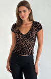 SELINA TOP FLOCKED RAR LEOPARD