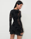 SRITI MINI DRESS ROSE FLOCK BLACK