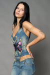 DENIM NECKHOLDER BLUE TOP
