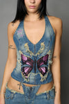 DENIM NECKHOLDER BLUE TOP