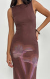 FAYOLA DRESS BLURRED FLORAL PRINT BROWN