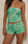 SERA SHORT FLORAL FLOCK GREEN BLUE