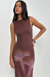 FAYOLA DRESS BLURRED FLORAL PRINT BROWN