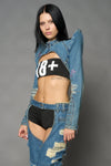 SPIKE DENIM BLUE BOLERO JACKET