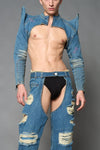 SPIKE DENIM BLUE BOLERO JACKET